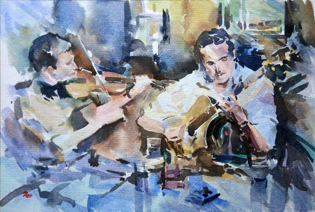 Watercolour technique: Pub Musicians