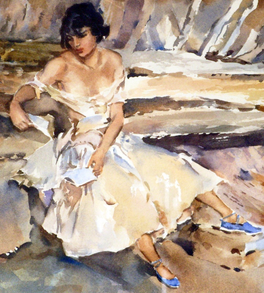 Detail showing watercolour technique of Sir William Russell Flint